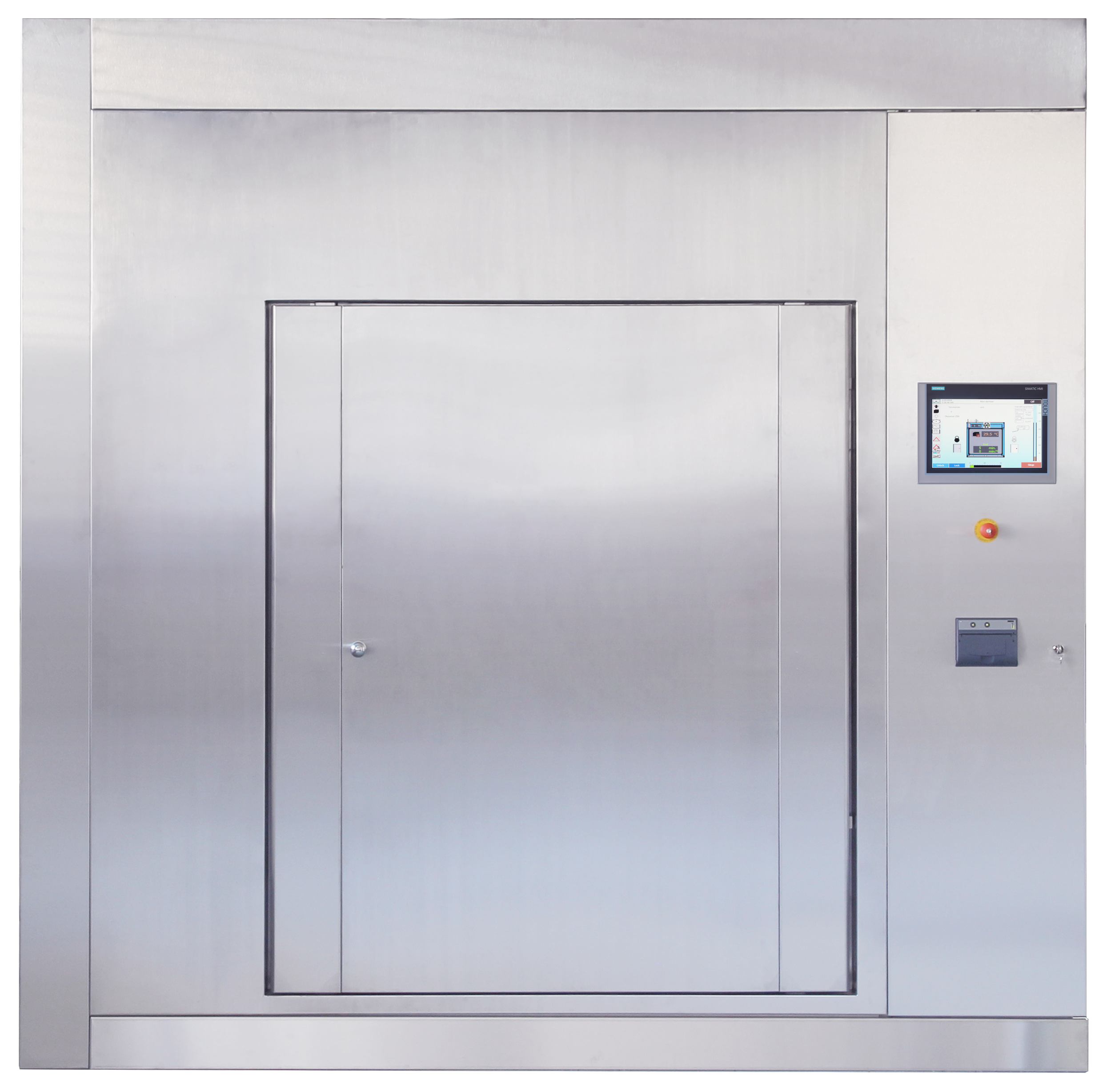 Stainless steel depyrogenation oven with operator interface and large single swing-door