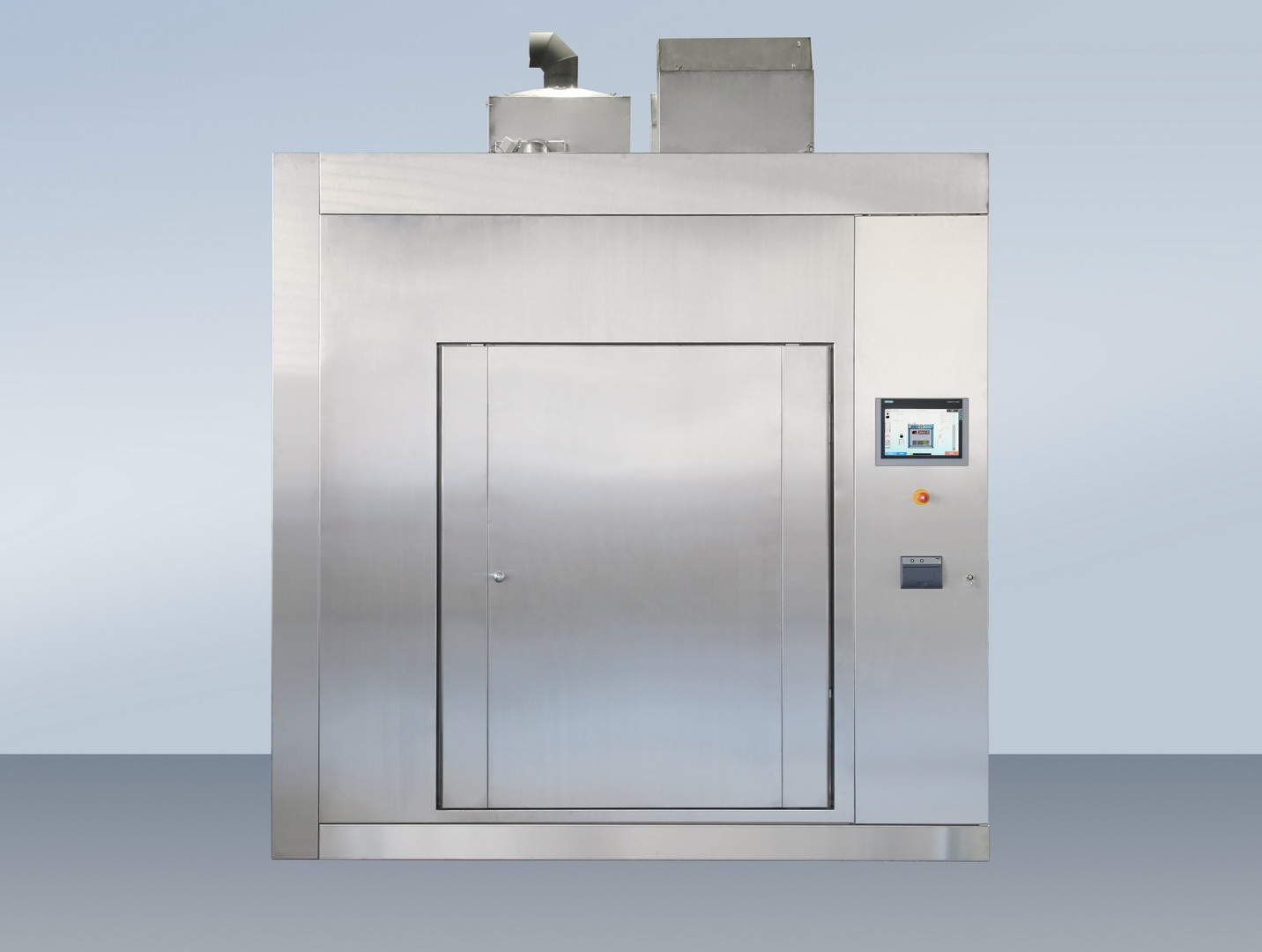 Depyrogenation oven with exhaust ducting installed on top of the unit